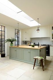 an image of a kitchen setting with skylights