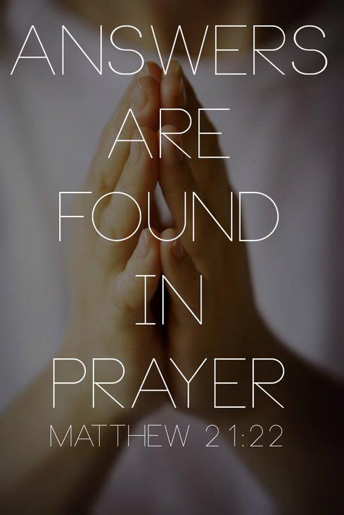 two hands folded in prayer with the words answers are found in prayer written on it