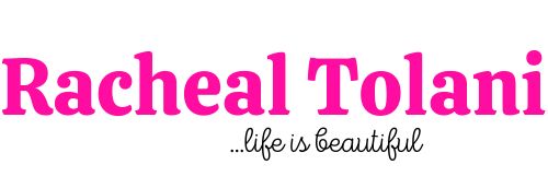 the logo for rachel tolan's life is beautiful, with pink lettering on it