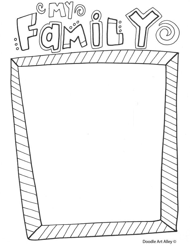 a coloring page with the word family on it and an image of a bag in the middle