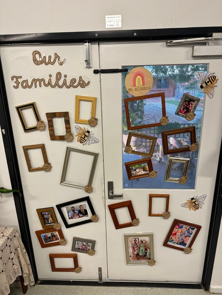 Family photo display, families, kindergarten Family Pictures Preschool Display, Family Photos Preschool Display, Reggio Family Photo Display, Preschool Family Board Ideas, Family Wall Childcare, Family Photo Wall Preschool Classroom, Family Display Eyfs, Preschool Classroom Art Display, Family Photos In Classroom