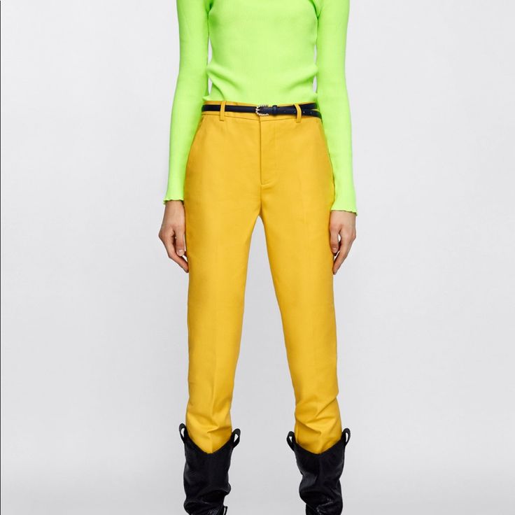 New Condition With Tag. Real Color Is More Lighter Yellow Than The Pictures. With Belt. Laying Flat: Waist Is Approximately 16.5” Inseam Is Approximately 26” (B) Yellow Pants, Zara Pants, Pant Jumpsuit, Size 12, Pants For Women, Zara, Yellow, Pants, Women Shopping