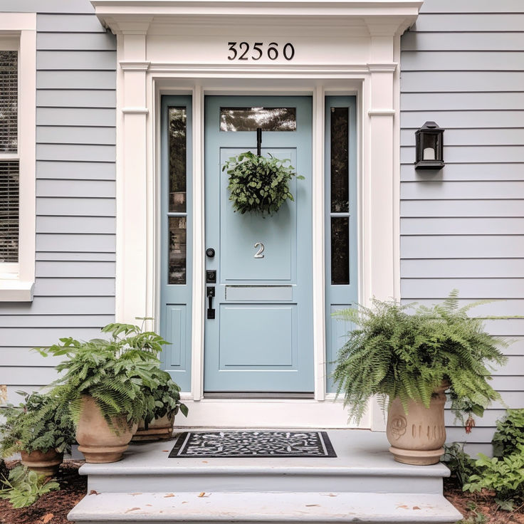 The 10 Best Door Colors for Gray Houses Light Gray House Blue Door, Grey Cottage Exterior, Door Color For Light Gray House, Gray House Door Color, What Color Door With Gray House, Front Door Color For Gray House, Grey House Front Door Color, Blue Door Gray House, Grey House Door Color Ideas