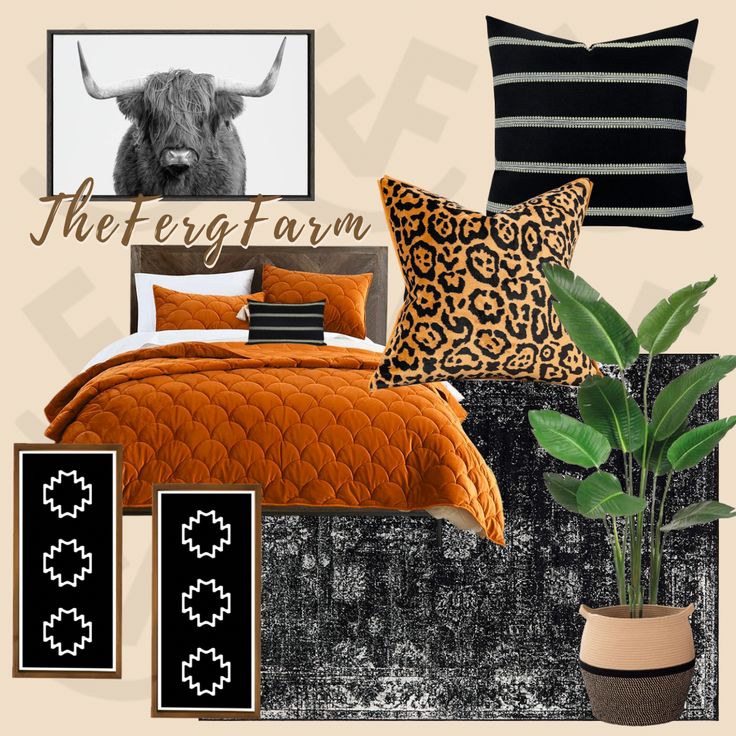 Cow picture Aztec wall art boho western faux tree bedroom inspo Amazon Boho Bedroom, Safari Bedroom Ideas For Adults, Cheetah Print Bedroom, Nashville Bedroom, Western Living Room Ideas, Cheetah Bedroom, Storefront Ideas, Safari Bedroom, Boho Safari