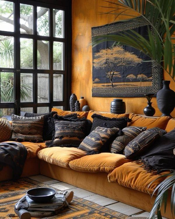 a living room filled with lots of pillows and furniture