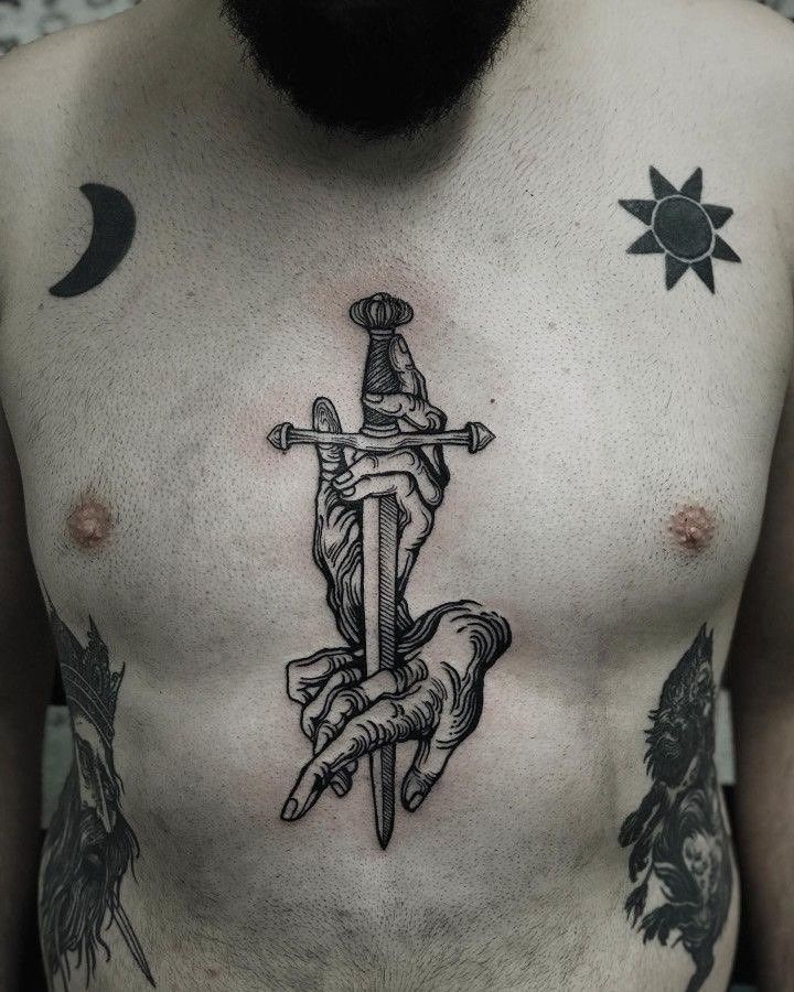 Sasha Tattoo, Tatuagem Masculina Pequena, Woodcut Tattoo, Medieval Tattoo, Engraving Tattoo, Torso Tattoos, Scary Tattoos, Tattoo Flash Art, Black Ink Tattoos