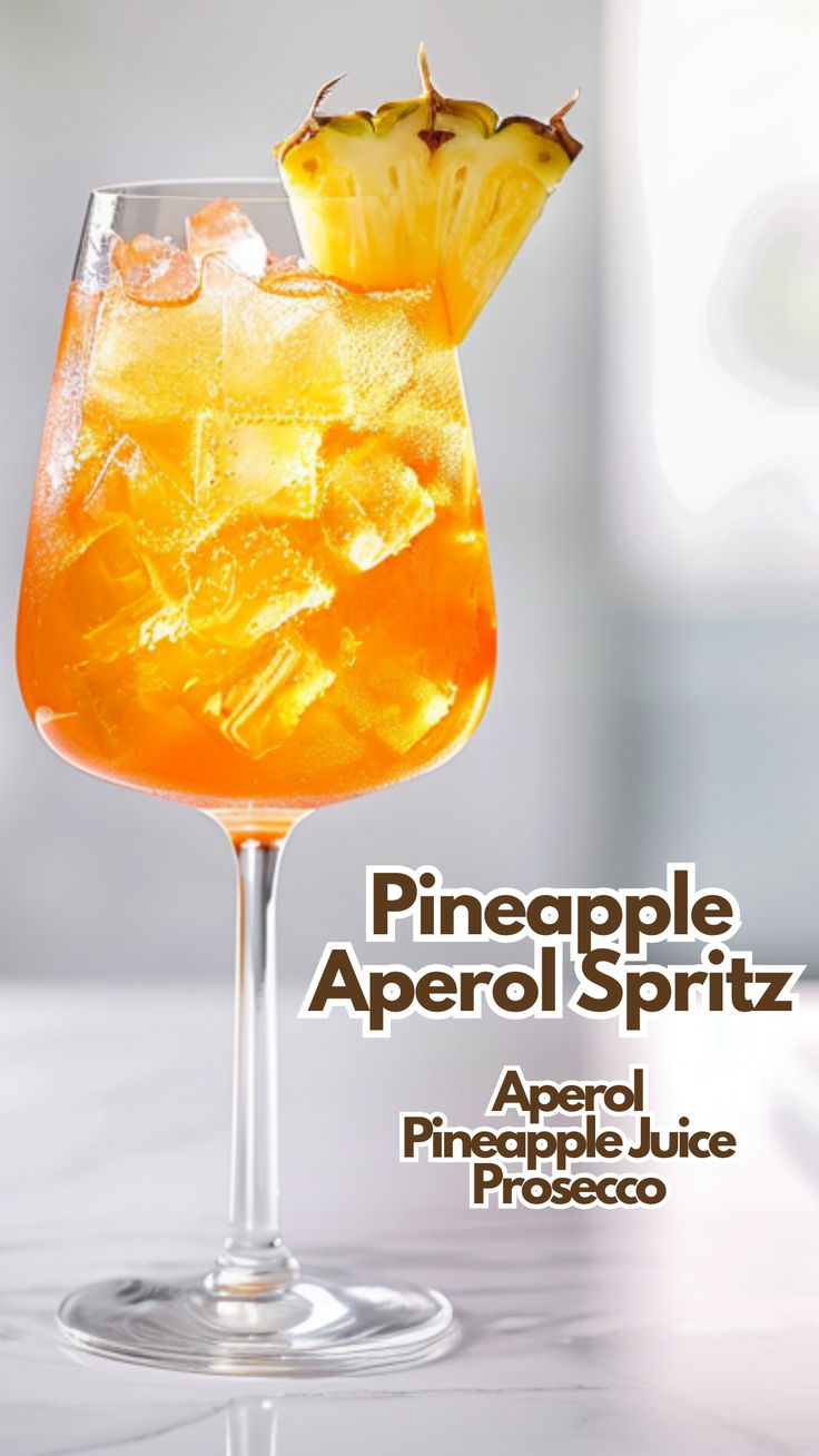 Pineapple Aperol Spritz Aperol Punch, Aperol Cocktail Recipes, Aperol Spritz Recipe, Easy Summer Cocktails, Pretty Alcoholic Drinks, Prosecco Cocktails, Cocktail Shots, Pineapple Rum, Mixed Drinks Alcohol