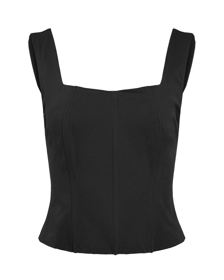 This structured crop top boasts built-in corset boning for a perfectly contoured fit. Its square neck adds a touch of sophistication while the  ruching all down the centre back allows for extra comfort. The fabric is a bit heavier and is fully lined. We recommend ordering your true size A sleeveless plus size top to transform your workwear and everyday outfits Hilary MacMillan Corset Top | Black | Tops | Materials & Care Instructions: ['96% Polyester, 4% Spandex', 'Imported'] Sweetheart Corset Top, Corset Top Plus Size, Virgo Rising, Corset Top Black, Sweetheart Corset, 17 Birthday, Corset Boning, Black Corset Top, Top Plus Size