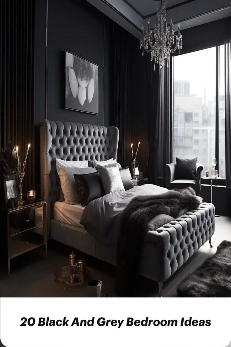 Featured image showcasing a variety of black and grey bedroom design ideas. Bedrooms Ideas For Couples, Black And Silver Bedroom, Cozy Glam Bedroom, Silver Bedroom Decor, Black And Grey Bedroom, Glam Bedroom Decor, Black Bedroom Decor, Silver Bedroom, Feminine Bedroom