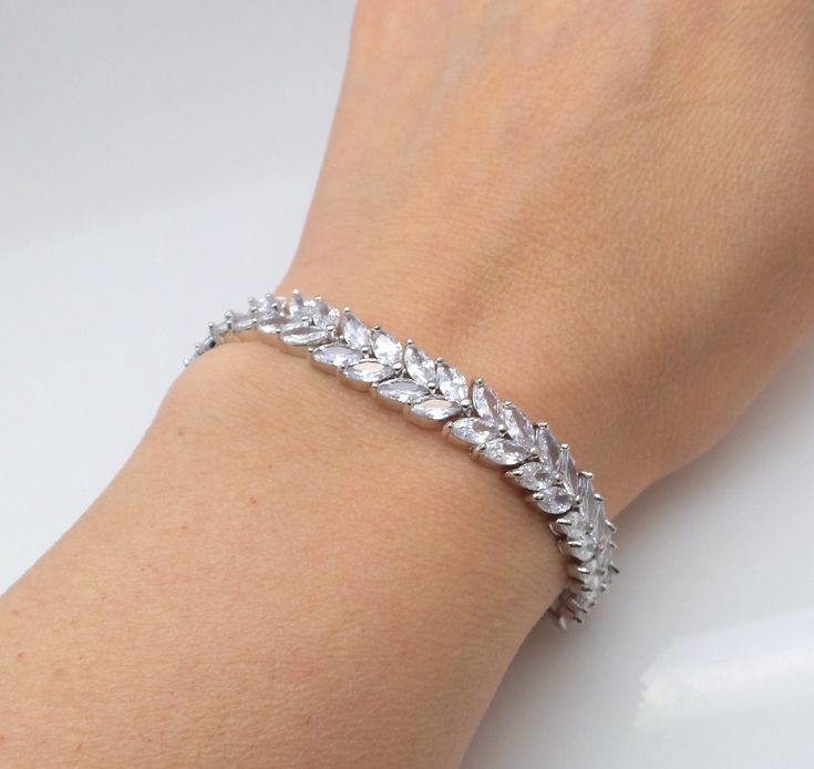 Wedding Bridal Jewelry Bridesmaid Gift Prom Party Christmas Pageant White Gold Rhodium Bracelet With Marquise Cubic Zirconia Dainty Cluster - Etsy Christmas Pageant, Jewelry Bridesmaid, Prom Jewelry, Wedding Bridal Jewellery, Snap Jewelry, Bridal Bracelet, Prom Party, Wedding Bracelet, Bridesmaid Gift