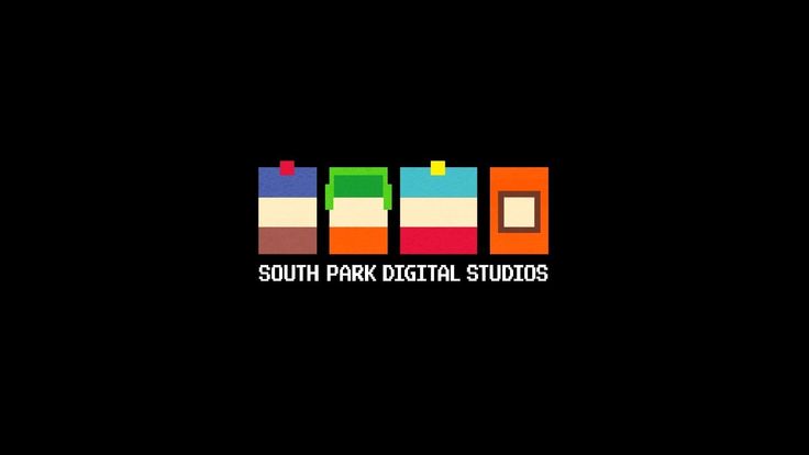 the south park digital studios logo is shown in this black background with an orange, yellow and