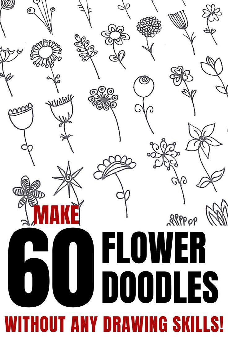 the book cover for make 60 flower doodles without any drawing skills, with black and white flowers