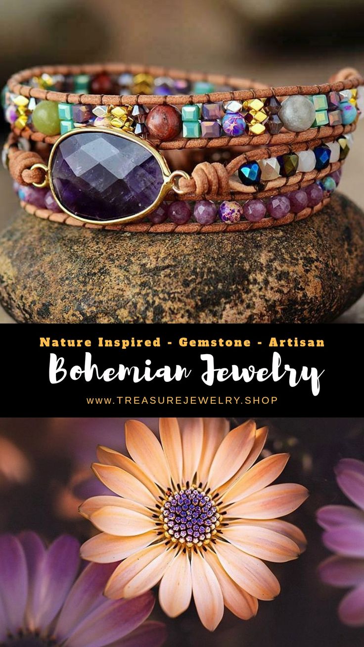 inspire your nature passion with our amazing Gemstone Jewelry hand made with Love to complete your Boho Beautiful Style Purple Hippie Jewelry For Gift, Purple Hippie Jewelry For Gifts, Hippie Style Purple Jewelry For Gift, Purple Bohemian Beaded Bracelets As Gift, Bohemian Gemstone Beads Wrap Bracelet For Festivals, Bohemian Wrap Bracelet With Gemstone Beads For Festivals, Multicolor Amethyst Bohemian Bracelets, Bohemian Multicolor Amethyst Beaded Bracelets, Purple Beaded Bohemian Wrap Bracelet