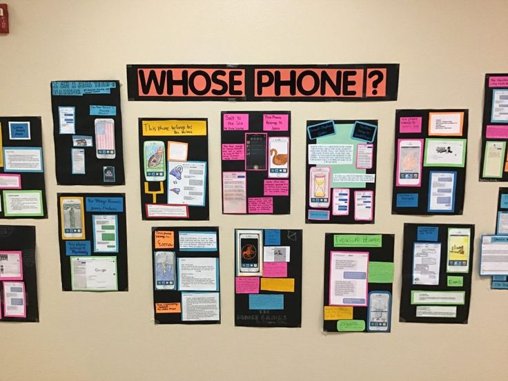 a bulletin board with several different types of cell phones on it