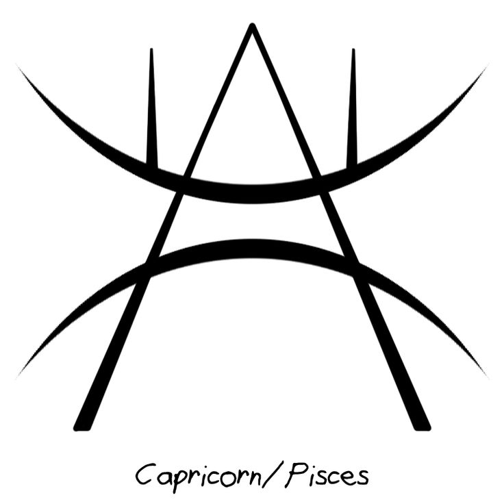 the capricon / pisces symbol is shown in black and white