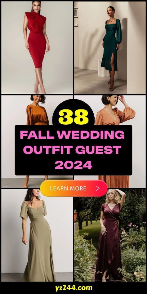 a collage of different dresses and gowns with text that reads 38 fall wedding outfits for