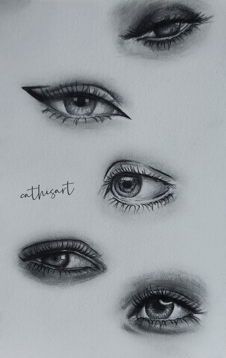 four different types of eyes with the words atheightt written on them in cursive writing