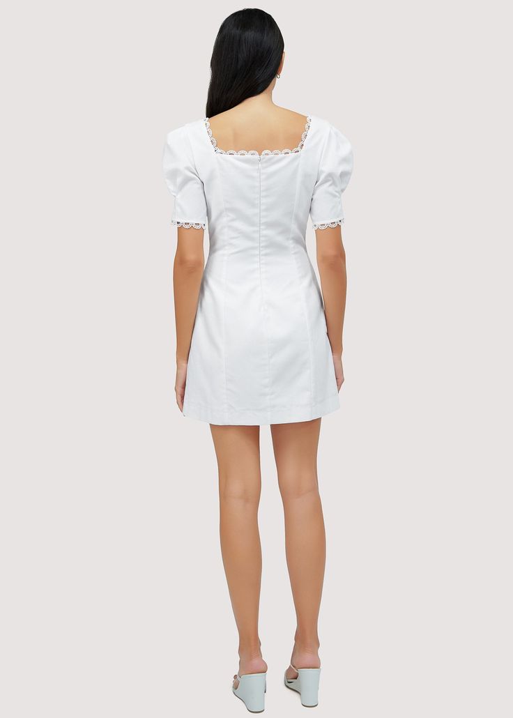 Get ready to make a statement in our Majorca Breeze Mini Dress. Made with a fresh white linen blend, this dress exudes femininity and romance with its delicate puff sleeves and scallop trim details. Perfect for a chic summer look that will turn heads. WDWH13246 Imported 45% Viscose 24% Polyester 20% Linen 11% Cotton Model is 5 ft 9.5 inches; Bust: 32", Waist: 24", Hips: 34" and wearing a size Small Runs true to size Hand wash or wash with gentle cycle with cold water with like colors, Air dry to Puff Sleeve Mini Dress With Lace Trim For Brunch, Summer Brunch Puff Sleeve Dress With Lace Trim, Chic Summer Puff Sleeve Dress With Lace Trim, Summer Puff Sleeve Dress With Lace Trim, White Summer Mini Dress With Scalloped Edges, White Mini Dress With Scalloped Edges For Summer, Chic Mini Puff Sleeve Dress With Lace Trim, Chic Puff Sleeve Mini Dress With Lace Trim, Daywear Puff Sleeve Dress With Lace Trim