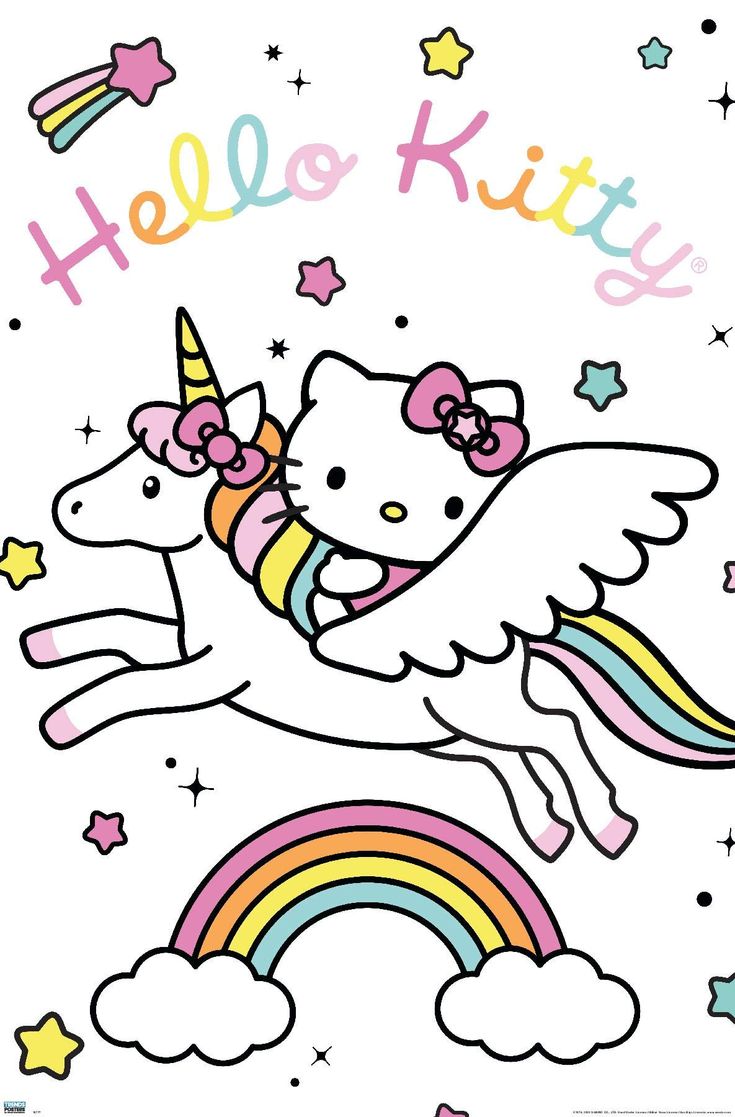 an image of hello kitty flying over the rainbow