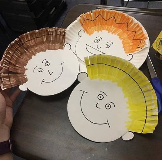 three paper plates with different faces on them