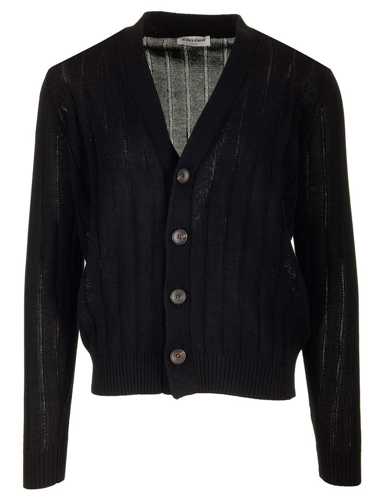 Black cotton cardigan with button closure Black Formal Cardigan For Fall, Formal Black Cardigan For Fall, Black Cotton Button-up Cardigan, Classic Black Sweater With Button Closure, Black Formal Sweater With Button Closure, Formal Black Sweater With Button Closure, Black Cotton Cardigan With Buttons, Classic Cardigan With Buttons For Business Casual, Classic Cotton Sweater With Buttons