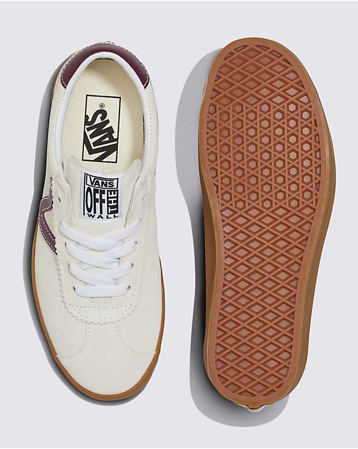 A Streamlined Shoe that Keeps the 90s Alive Taking inspiration from Vans’ 90s heritage styles, the Sport Low Suede is a new interpretation of the original Skate Vans Sport. From the lower open collar and extended tongue to the standout “V” Sidestripe, this vulcanized low top shoe perfectly blends a skate-inspired look with unique retro details. Retro-inspired low-top court shoe with a lower profile Thick suede uppers with leather accents Heritage “V” sidestripes Lace-up closure Old school logo label Single-wrap sidewalls Supportive padded collars Signature rubber waffle outsoles Earthy Shoes, Splay Shoes, Vans Womens Shoes, Old School Logo, Brown Vans, Cute Vans, Leo Rising, Vans Store, Vans Logo