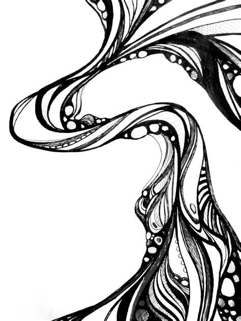 black and white drawing of an abstract design with wavy lines in the shape of swirls