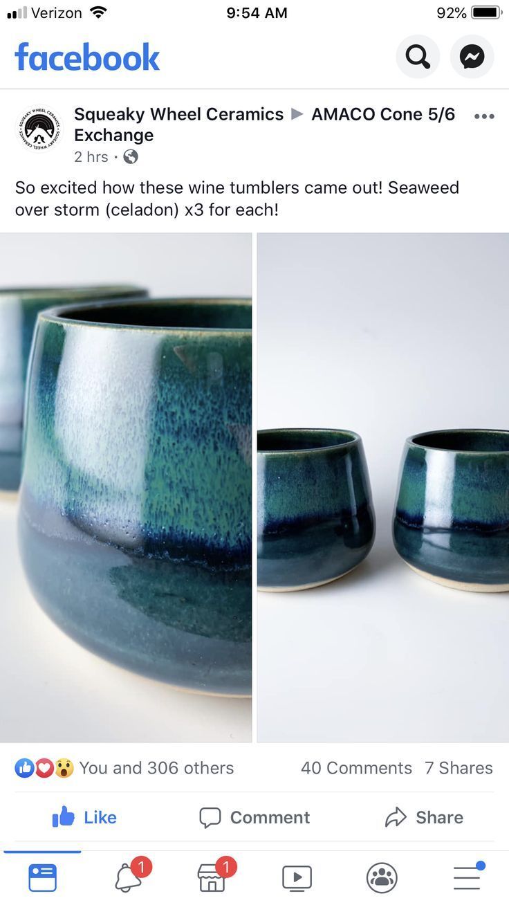 the facebook page has two bowls on it and one is blue with green glaze