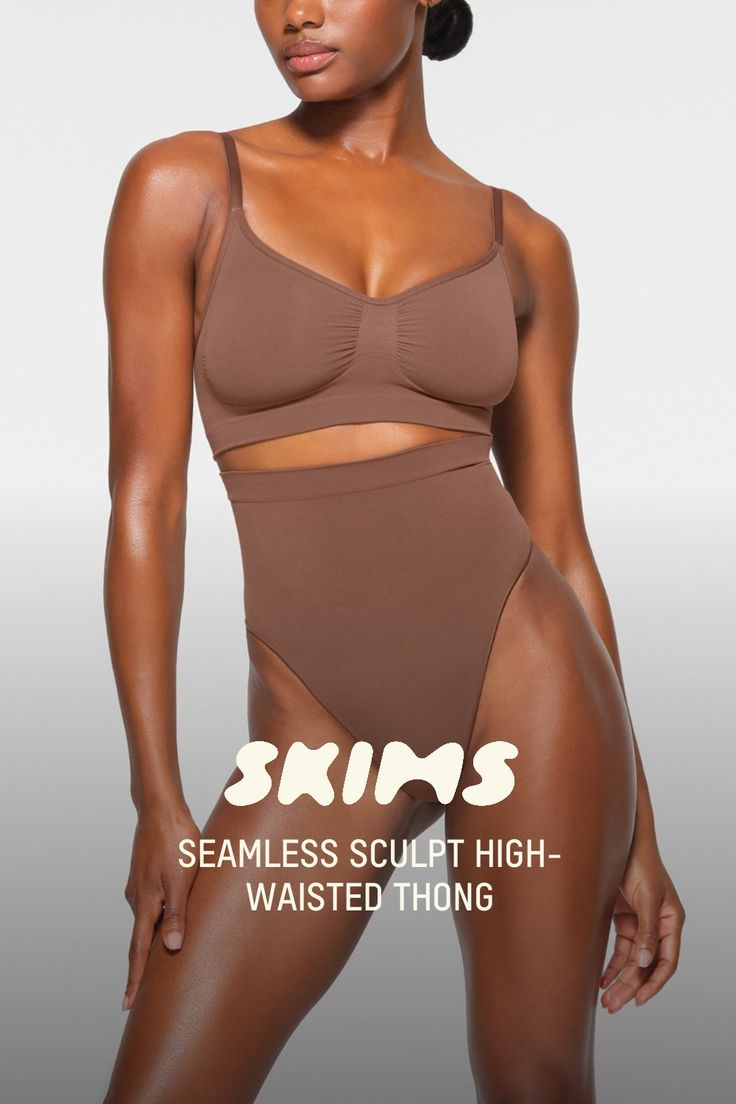 Wear this perfectly stretchy, shapewear high-waisted thong for a flat tummy and cinched waist without bulk or panty lines. Features a high waist fit that hits right below the bust, an interior silicone underband to prevent roll-down, a cotton gusset, and a wide crotch for added coverage. Fits true to size. | SKIMS High-Waisted Thong | Medium Neutral | Large | Seamless Sculpt Compressive Shapewear Bottoms With Built-in Bra, Compressive Seamless Shapewear, Seamless Sculpting Shapewear In Elastane, High Waist Seamless Swimwear Shapewear, Seamless High Waist Shapewear Swimwear, Seamless Sculpting High-cut Leg Shapewear, Solid Sculpting Shapewear With Seamless Construction, Full Coverage Sculpting Swimwear With Seamless Construction, Compressive Solid Shapewear With Built-in Bra