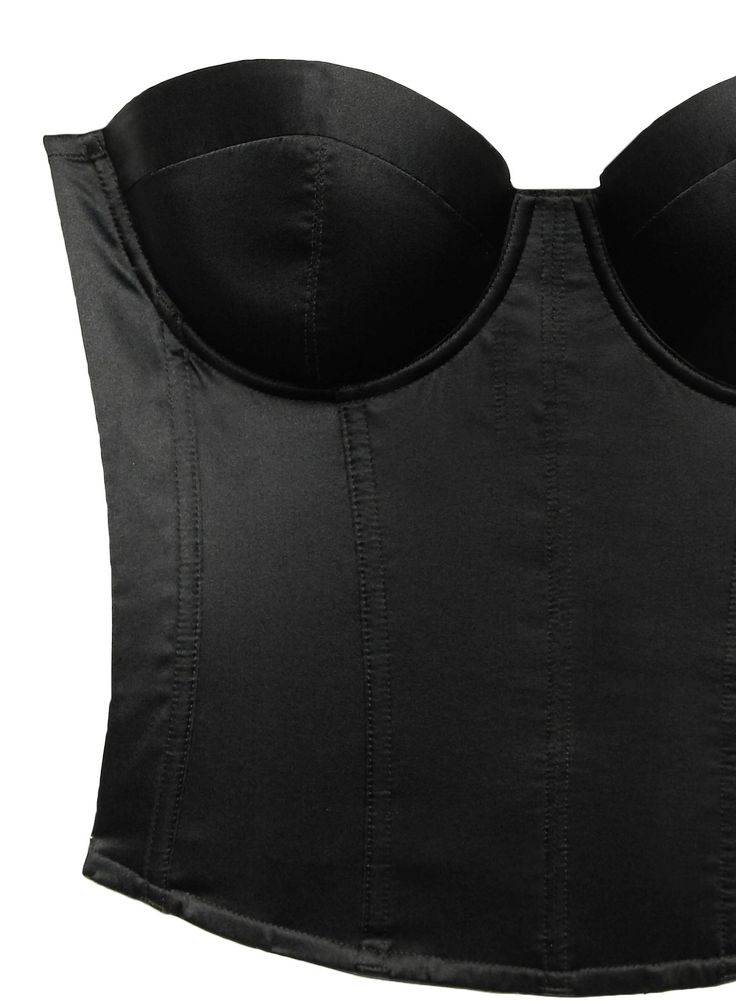 Hamptons Bustier | Fleur du Mal Satin Bustier, Black Bustier, Tuxedo Pants, Belted Pants, Black Bra, Princess Seam, Bra Styles, Zipper Detail, Hold You