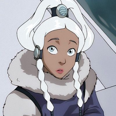 an animated image of a woman with white hair and blue eyes wearing headphones on her ears