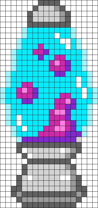 a cross stitch pattern with a blue and pink object on it's side, in the middle