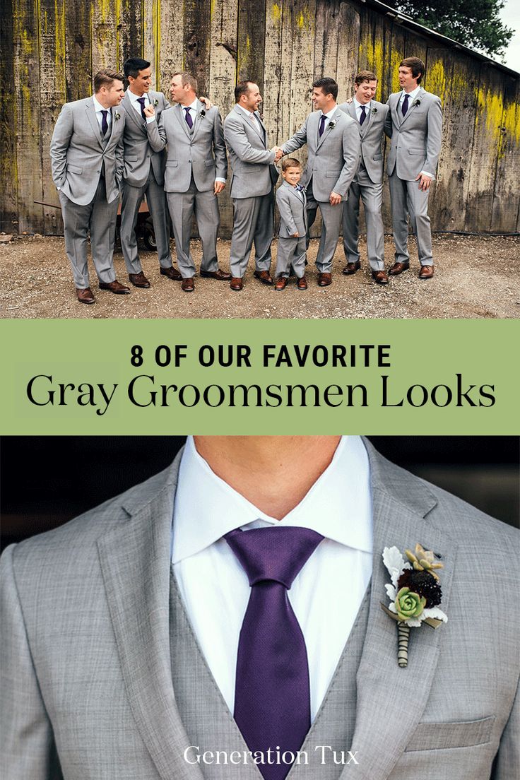 a group of men in suits and ties with the caption 8 of our favorite gray groomsmen looks