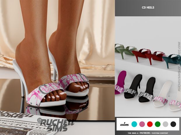 an image of woman's feet in high heeled shoes with different color options