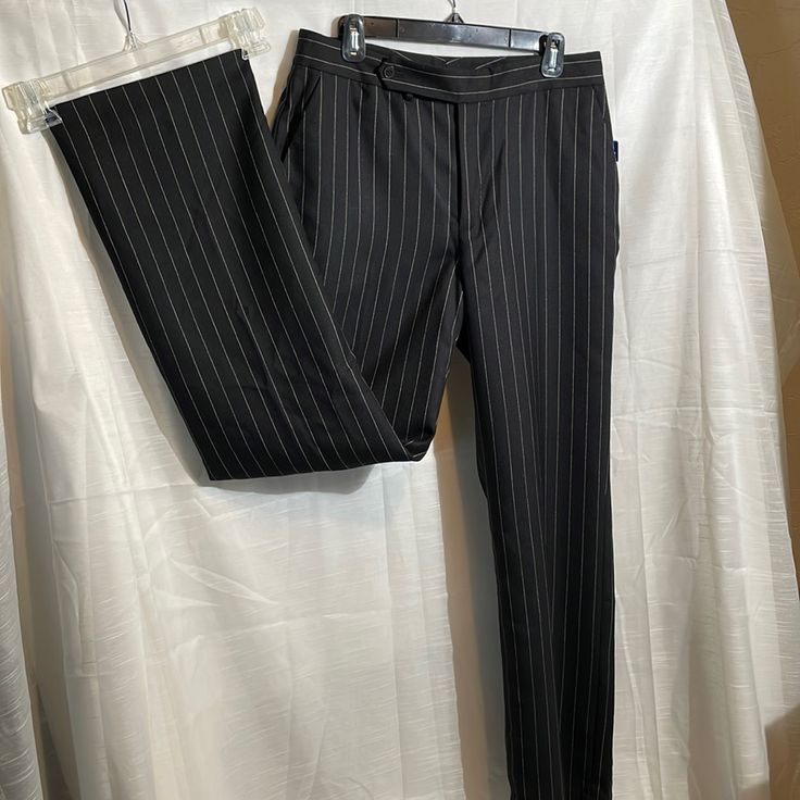 Size 10. Inseam 31.5” Classic Black Pantsuit For Office, Classic Black Career Pantsuit, Classic Black Career Bottoms, Fitted Wide Leg Business Pantsuit, Fitted Pinstripe Office Bottoms, Pinstripe Fitted Office Bottoms, Pinstripe Fitted Bottoms For Office, Fitted Pinstripe Bottoms For Office, Fitted Black Pantsuit For Business Casual