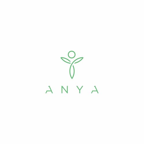 the logo for an yoga studio, with a person holding a leaf in their hands