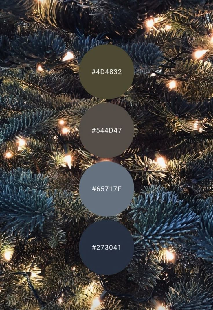 the christmas tree is decorated with lights and evergreen needles in shades of blue, green, brown, and white