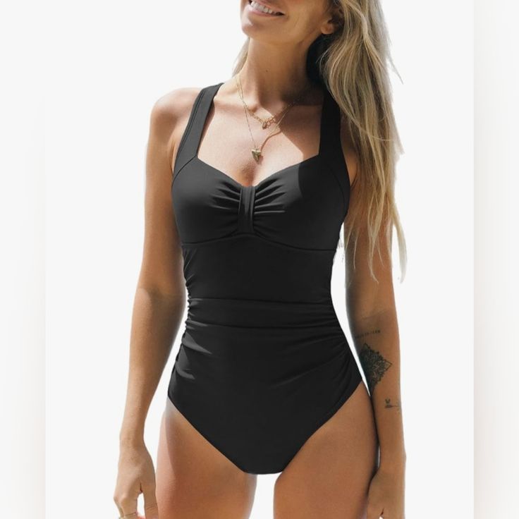 Brand New With Tags! Design: Get Ready To Make A Splash In Style With Our One Piece Swimsuits - Featuring A V Neck Design And A Flattering Ruched Detail, It's The Perfect Swim Dress To Show Off Your Feminine Side And Make A Statement At Any Beach Or Pool Party! About Cup Style: With Removable Soft Paddings. Garment Care: Regular Wash. Recommend With Cold Water. Do Not Use Bleach. Do Not Tumble Dry. Occasion: Best Holiday Gifts For Mom, Wife, Girlfriend Or Women You Love. Perfect For Tropical Vac Black Ruched One-piece Swimwear, Black Ruched Fitted Bodysuit, Fitted Black Ruched Bodysuit, Black Fitted Ruched Bodysuit, Solid Ruched Bodysuit For Beach Season, Beach Ruched Bodysuit, Black Ruched Bodysuit For Beach, Solid Color Ruched Bodysuit For Beach, Black Ruched Bodysuit For The Beach