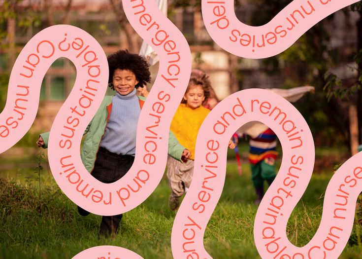 two children are running through the grass with pink letters on them that spell out words