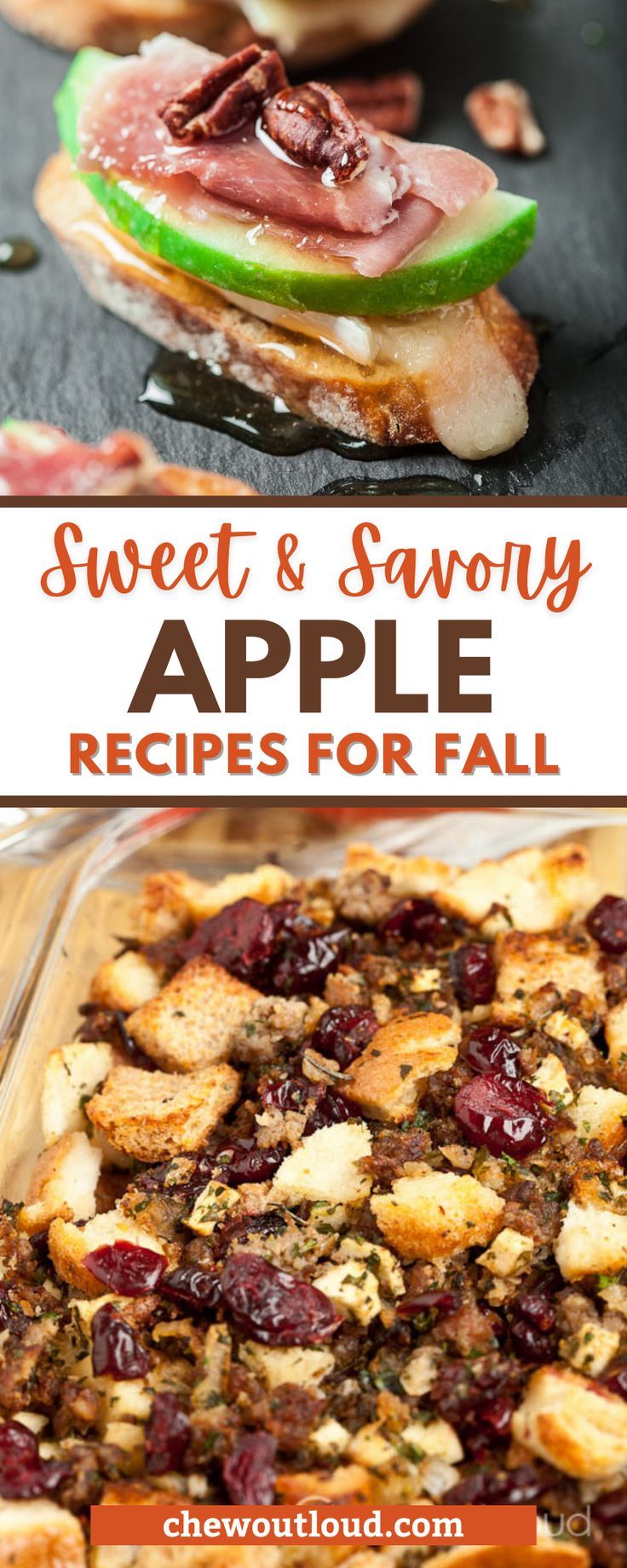 an apple and cranberry dessert is shown with the words sweet & savory apple recipes for fall