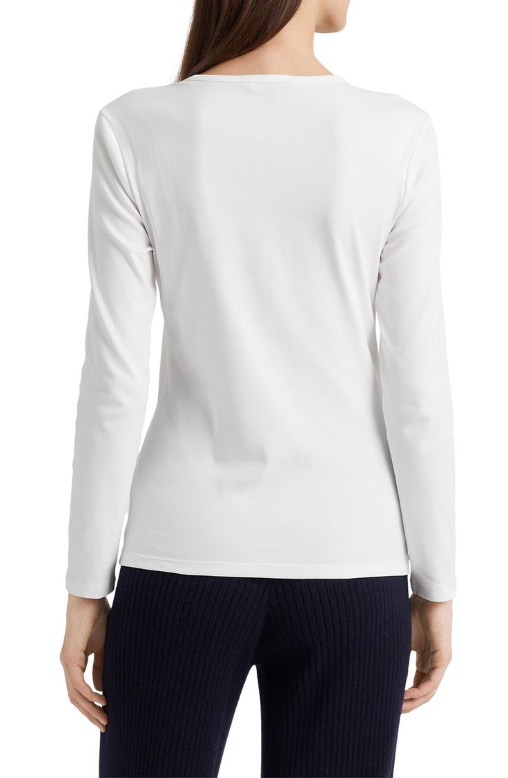 Stretch-enriched cotton gives a smooth, refined look to this slim-fitting long-sleeve T-shirt. 24 1/2" length (size Medium) Crewneck Long sleeves 94% cotton, 6% elastane Machine wash, line dry Imported Classic Long Sleeve T-shirt For Work, Classic Long Sleeve Stretch Top, Classic Stretch Long Sleeve Tops, Elegant Long Sleeve T-shirt For Fall, Ralph Lauren Relaxed Fit Long Sleeve Tops, Ralph Lauren Fitted White T-shirt, White Moisture-wicking Long Sleeve Tops, White Stretch Long Sleeve T-shirt, White Moisture-wicking Long Sleeve T-shirt