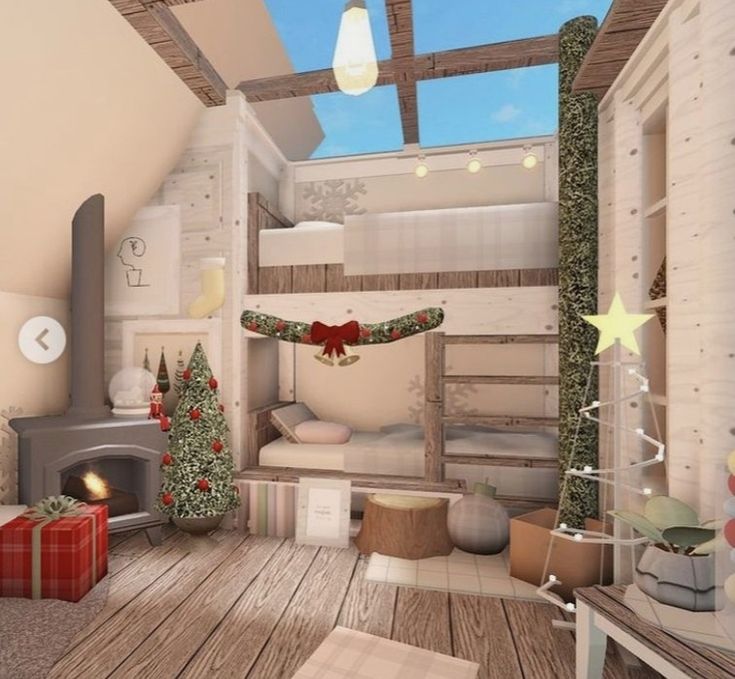 a room filled with lots of furniture and christmas decorations