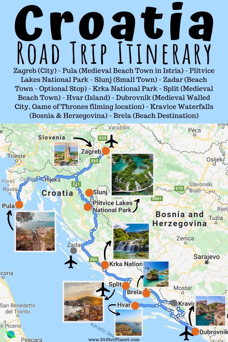 the map for croatia road trip itinerary