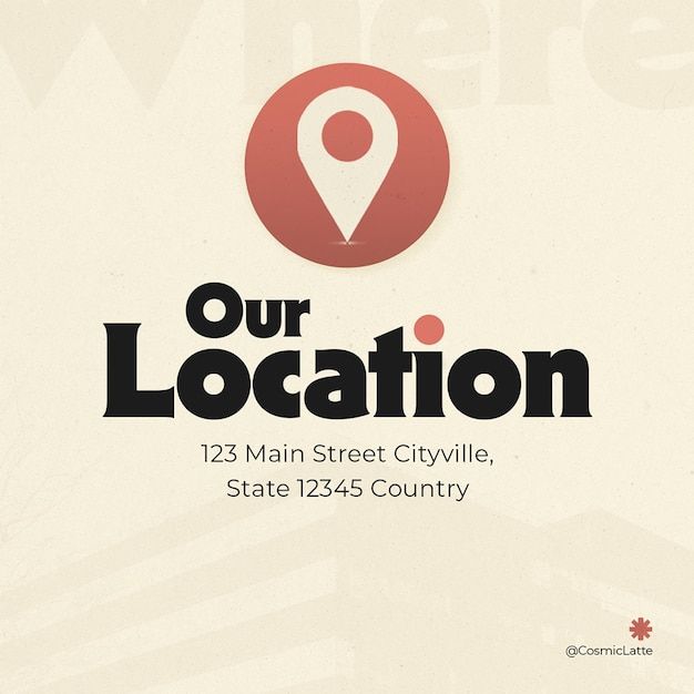 the logo for our location, 123 main street civile, state 1245 county