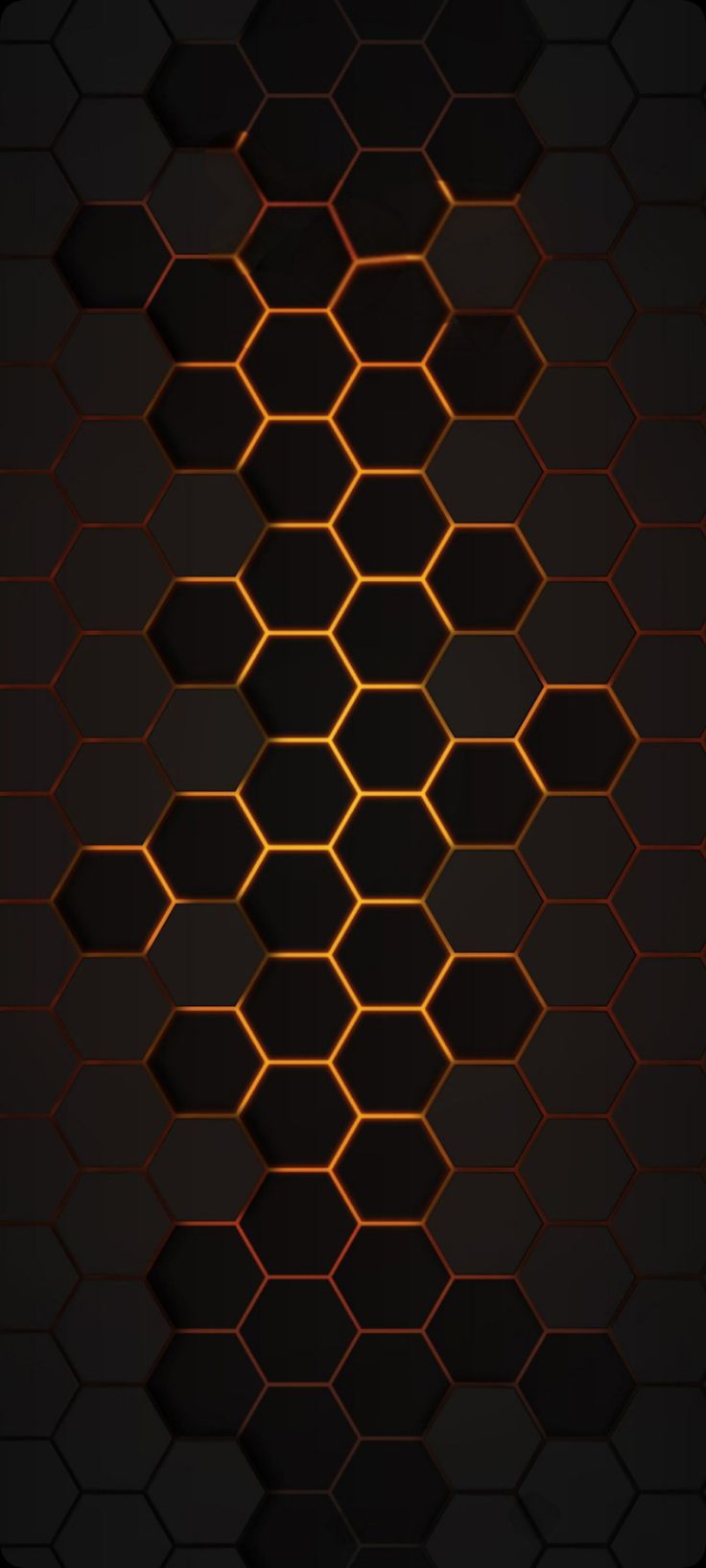 an orange and black background with hexagonal shapes