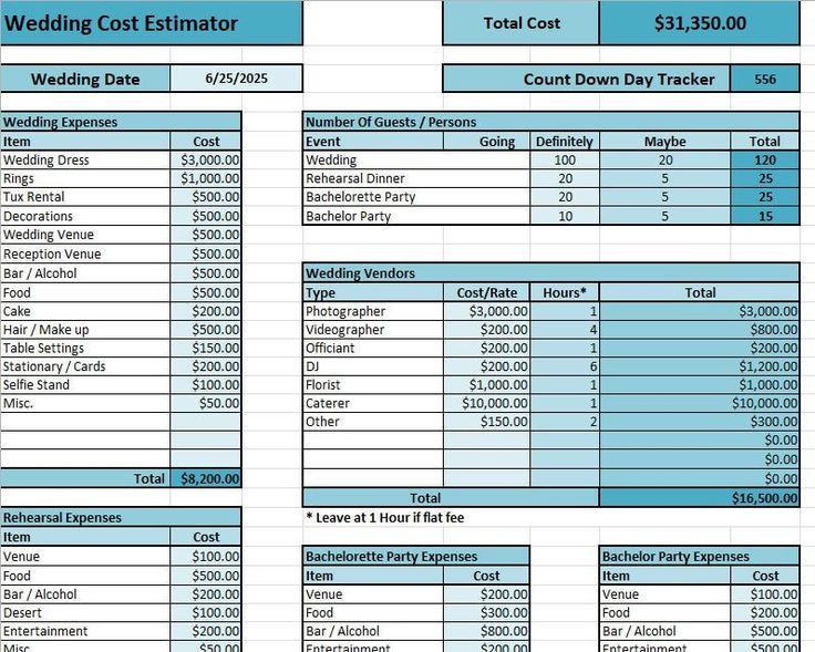 Wedding Cost Estimator Wedding Excel Spreadsheets, Wedding Day Countdown, Wedding Budget Spreadsheet, Excel Budget Spreadsheet, Budget Spreadsheet Template, Budget Planner Free, Budget Calculator, Wedding Budget Planner, Excel Budget Template