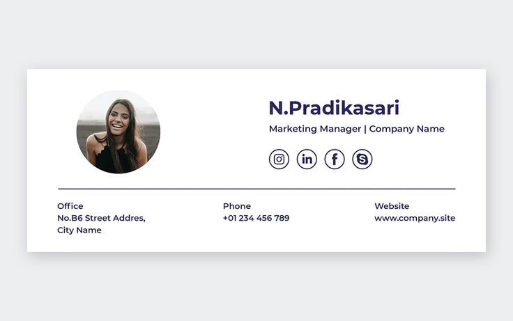 a white and blue business card with an image of a smiling woman on the front