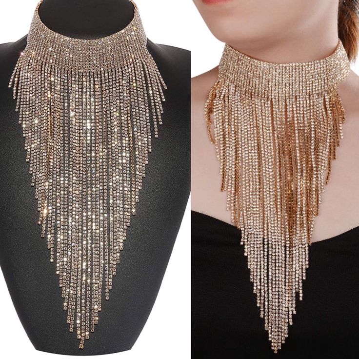 Gold Tassel Collar Statement Necklace *Nwt* Arrives New And Never Worn Perfect For Special Occasions And Holiday Wear Make A Statement!!!! Fashion Jewelry Includes 1 Pc Tassel Choker With Pink Gift Box. Max Neck Perimeter :15.7” Weight: 122g Material: Environmentally Friendly Rhinestone Beads & Alloy Chains No Trades Bundle & Save Elegant Metal Tassel Necklace For Parties, Silver Tassel Necklace For Party, Party Tassel Necklace With Adjustable Chain, Metal Tassel Necklace For Party, Gold Crystal Jewelry With Rhinestone Fringe, Metal Tassel Necklace With Adjustable Chain For Parties, Adjustable Dangle Tassel Necklace For Party, Adjustable Metal Tassel Necklace For Party, Party Tassel Necklace With Chain