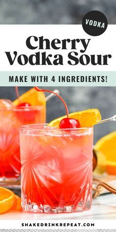 two glasses filled with vodka and garnished with cherries on the rim, surrounded by sliced oranges