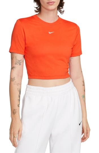 This body-skimming crop top is centered with an embroidered Swoosh to add a dose of iconic sporty style. 17" length (size Medium) Crewneck Short sleeves 49% polyester, 48% modal, 3% spandex Machine wash, tumble dry Imported Athleisure Cropped T-shirt For Sports, Basic Crew Neck Sports Crop Top, Fitted Sportswear Crop Top For Spring, Basic Crew Neck Crop Top For Sports, Cropped Sports T-shirt, Sporty Cropped T-shirt For Spring Streetwear, Basic Cotton Sports Crop Top, Basic Cotton Crop Top For Sports, Cropped Crew Neck T-shirt For Sports In Summer